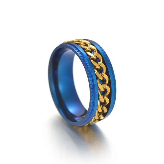 ANILLO AZUL GIRATORIO CADENA ORO