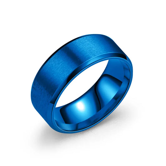 ANILLO AZUL CHUNKY BISELADO MATE