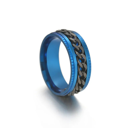 ANILLO AZUL GIRATORIO CADENA NEGRA